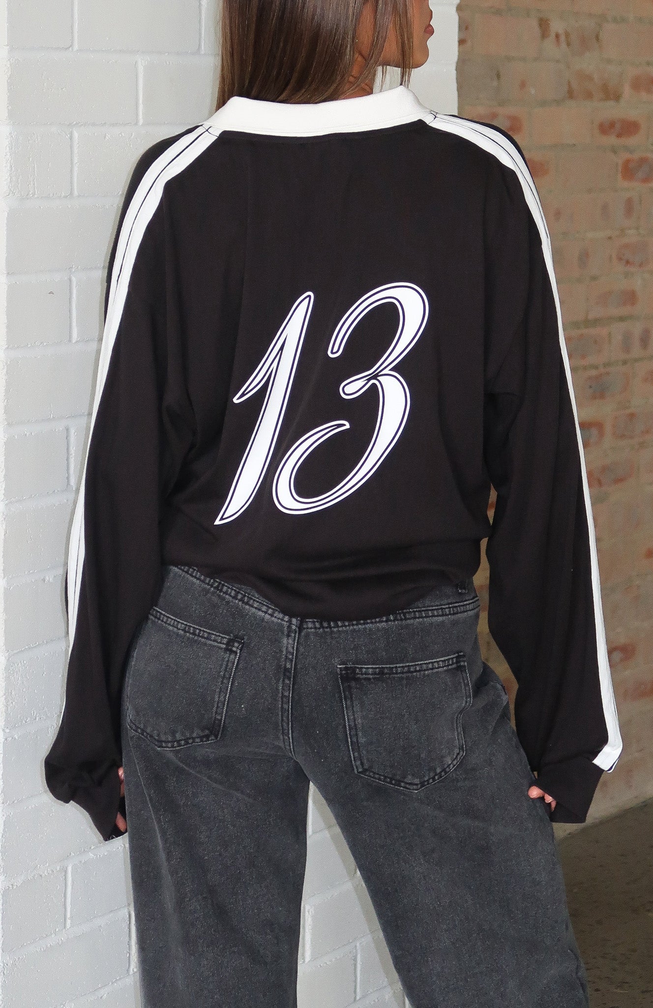 Dreamy Skies Long Sleeve Oversized Jersey Black | White Fox Boutique