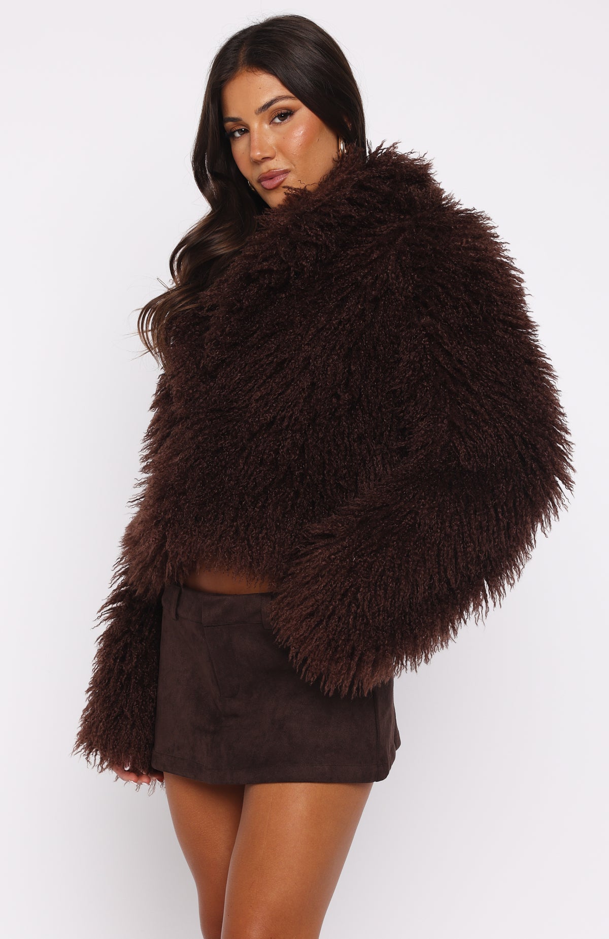 Weekend Away Fur Jacket Chocolate White Fox Boutique