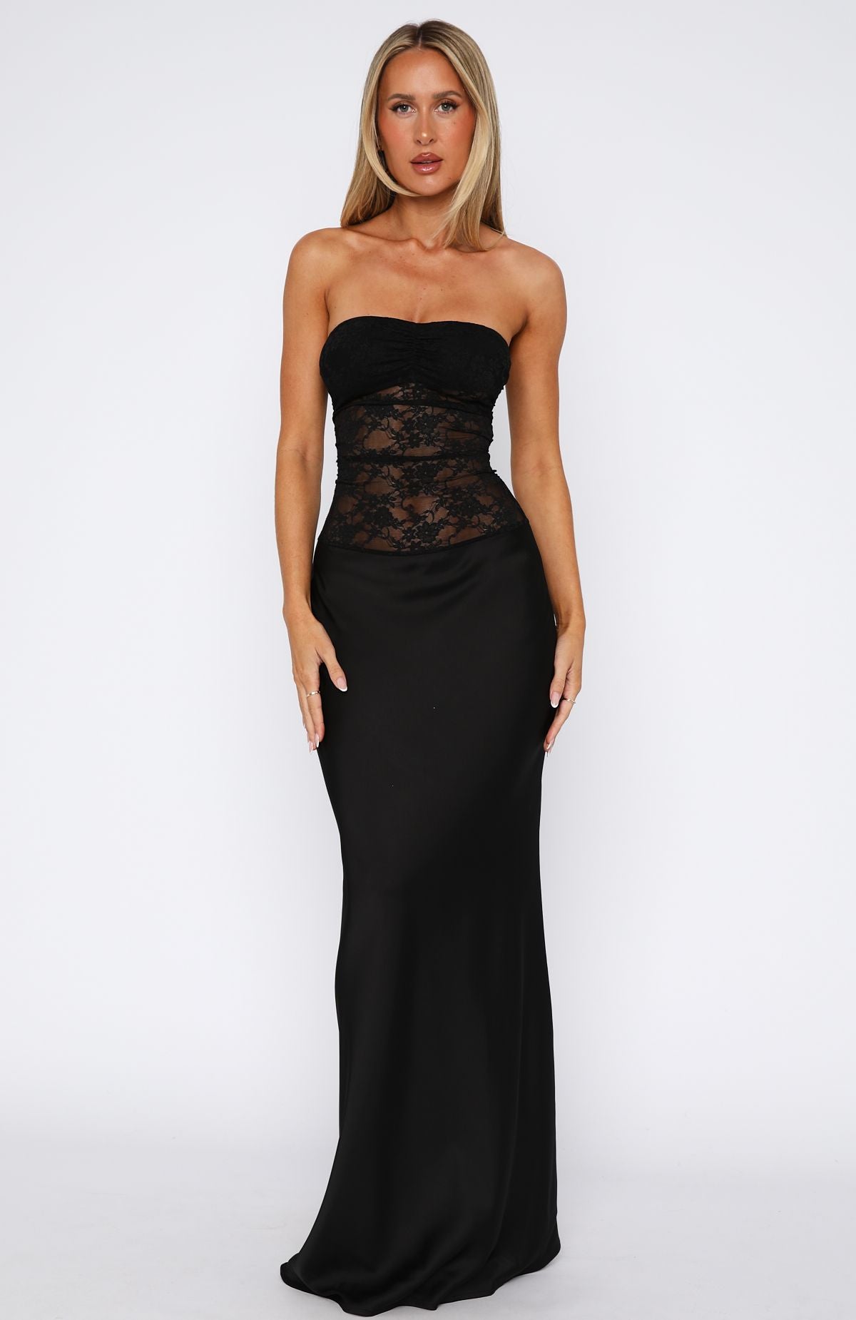 Fall In Love With You Strapless Maxi Dress Black | White Fox Boutique Fall In Love With You Strapless Maxi Dress Black | White Fox Boutique