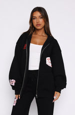 Save My Number Zip Front Hoodie Black