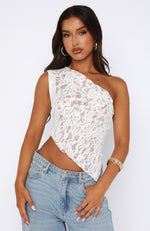 It's A Love Story Lace Top White