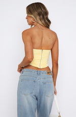 Ride With Me Strapless Crop Lemon/White