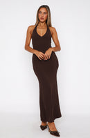 It's Only Fair Halter Maxi Dress Chocolate