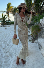 Something Special Long Sleeve Crochet Maxi Dress Cream