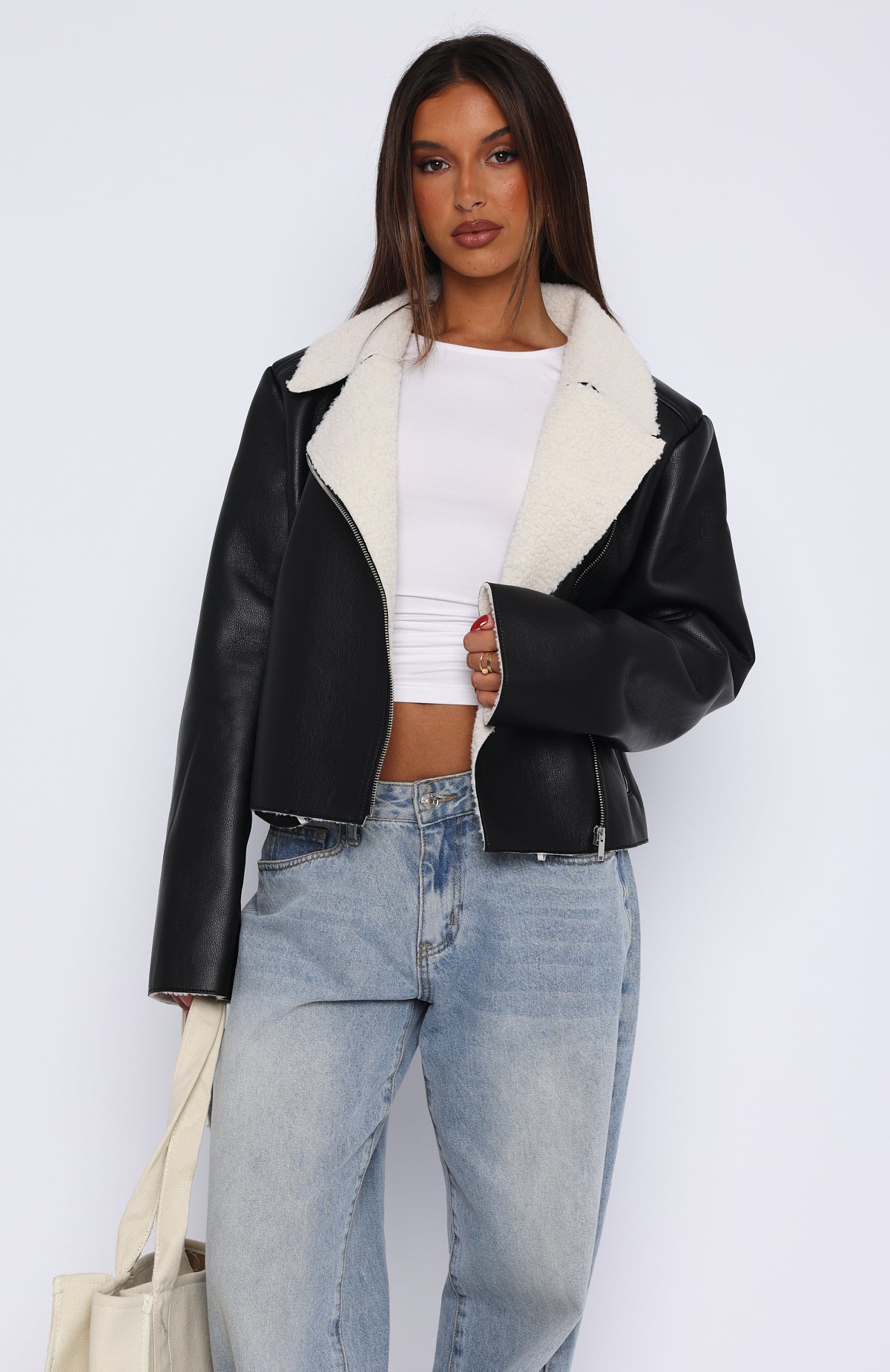 Stand By Me PU Jacket Black | White Fox Boutique