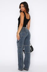 Incomplete Mid Rise Straight Leg Jeans Jive Blue