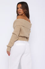Late Night Out Off Shoulder Knit Top Neutral
