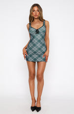 Dipped In Love Mini Dress Green Plaid