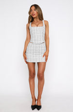 Holding Hands Tweed Mini Skirt White/Black