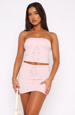 Stay Awhile Strapless Crop Baby Pink