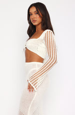 Attract It Long Sleeve Crochet Crop Off White