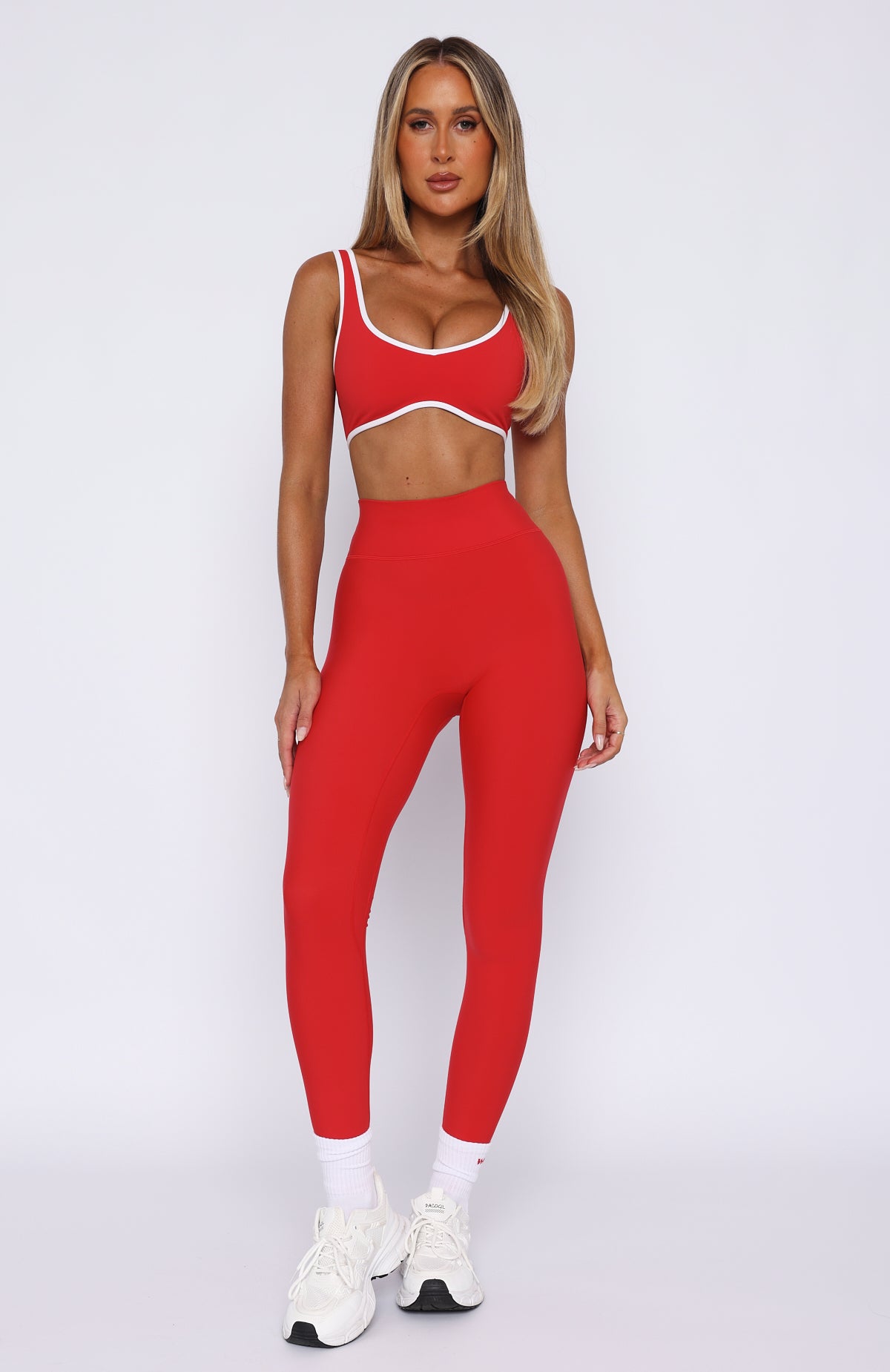 Go Getter High Waisted Leggings Red White Fox Boutique