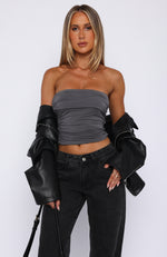 Sweet Escape Strapless Top Charcoal