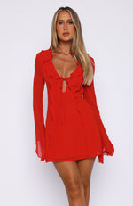 Falling To Pieces Long Sleeve Mini Dress Red