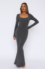 Get My Attention Long Sleeve Maxi Dress Dark Charcoal