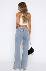 Call You Mine Mid Rise Wide Leg Jeans Mid Blue