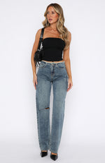 Out Too Late Mid Rise Straight Leg Jeans Blue Brown Acid Wash