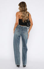 Out Too Late Mid Rise Straight Leg Jeans Blue Brown Acid Wash
