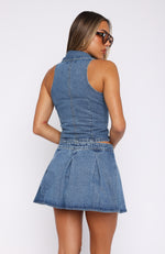 Midnight Whispers Denim Mini Skirt Mid Blue