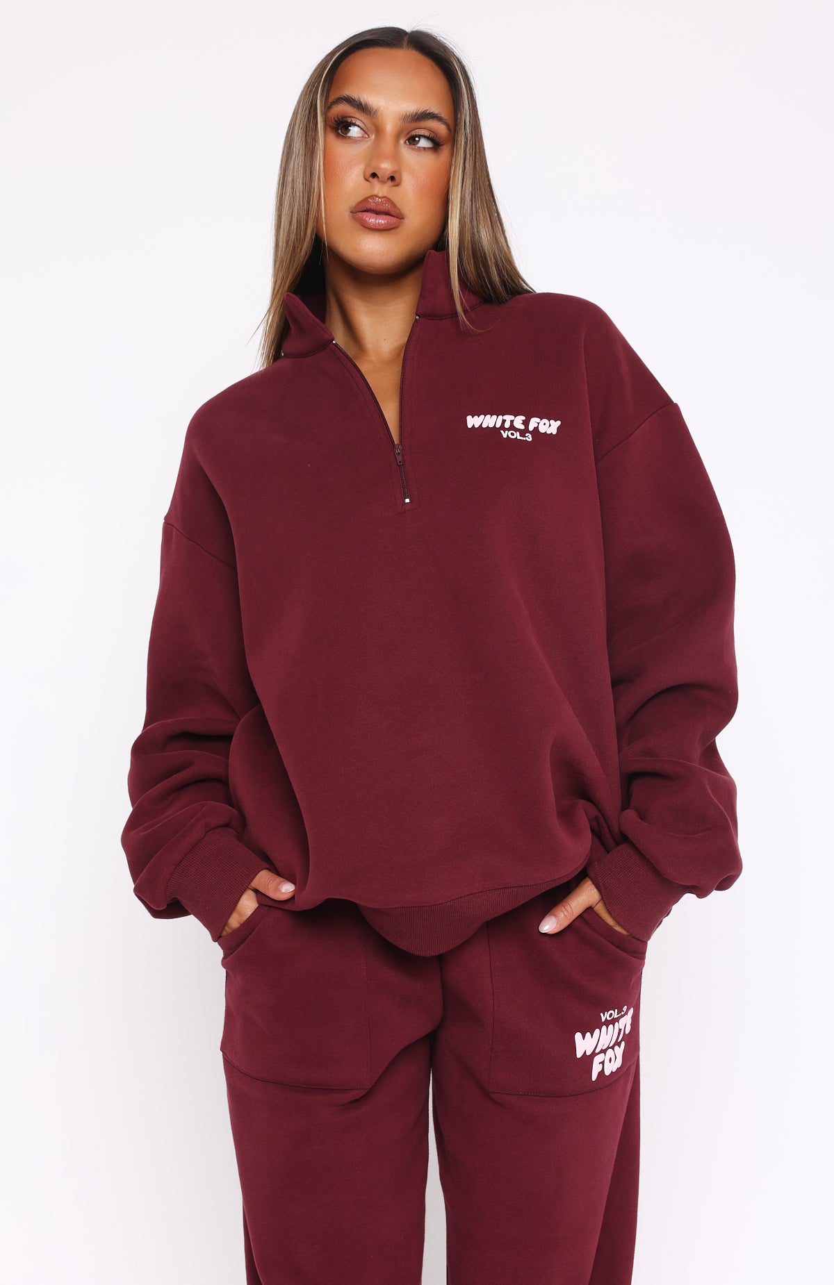 Offstage Zip Front Sweater Red Velvet | White Fox Boutique