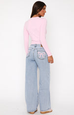 About A Girl Mid Rise Wide Leg Jeans Mid Blue