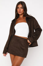 Like The Old Days Suede Mini Skirt Chocolate