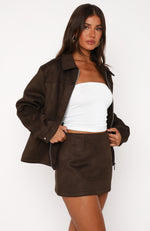 Like The Old Days Suede Mini Skirt Chocolate