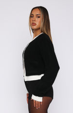 Prim And Proper Knit Cardigan Black/White