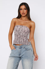 Stay Down Strapless Top Pink Leopard