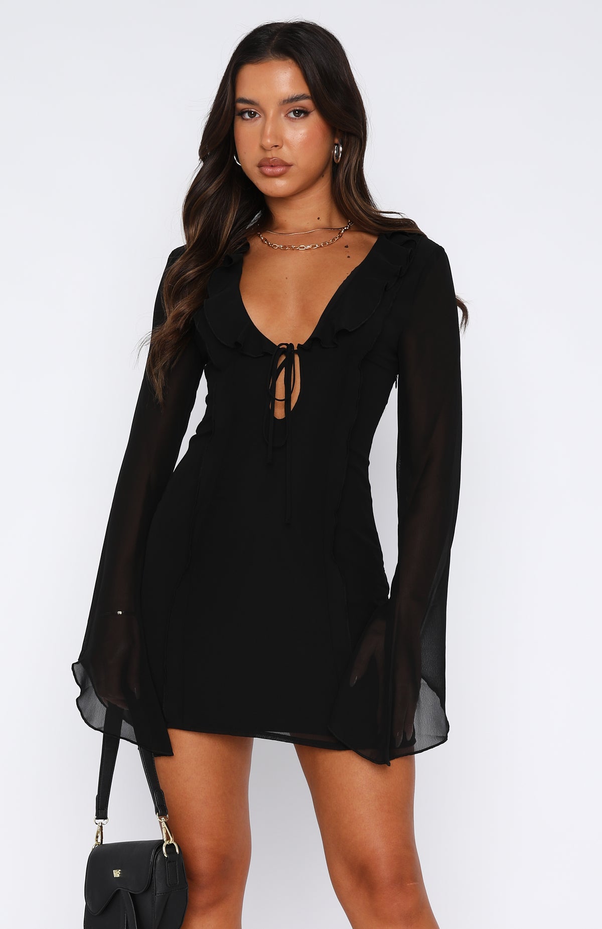 Falling To Pieces Long Sleeve Mini Dress Black White Fox Boutique