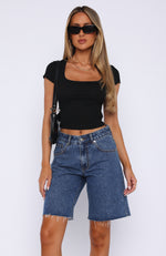 Fighting For It Ribbed Top Black