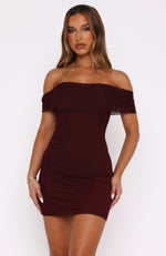 Got The Talent Off Shoulder Mini Dress Burgundy