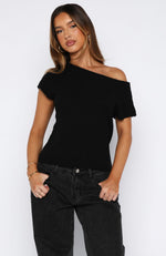 Finding Time Off Shoulder Knit Top Black