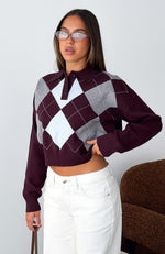 Cinzia Argyle Knit Sweater Mulled Merlot | White Fox Boutique