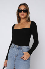 Pretty Picture Long Sleeve Bodysuit Black