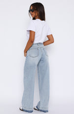 I Don't Need You Mid Rise Wide Leg Jeans Light Blue Wash
