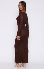 Divine Timing Long Sleeve Sequin Knit Maxi Dress Chocolate