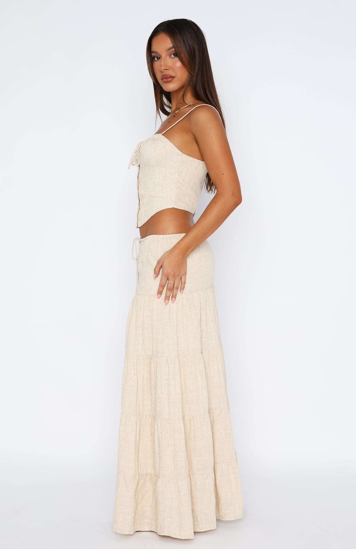 Act The Part Linen Maxi Skirt Oat | White Fox Boutique
