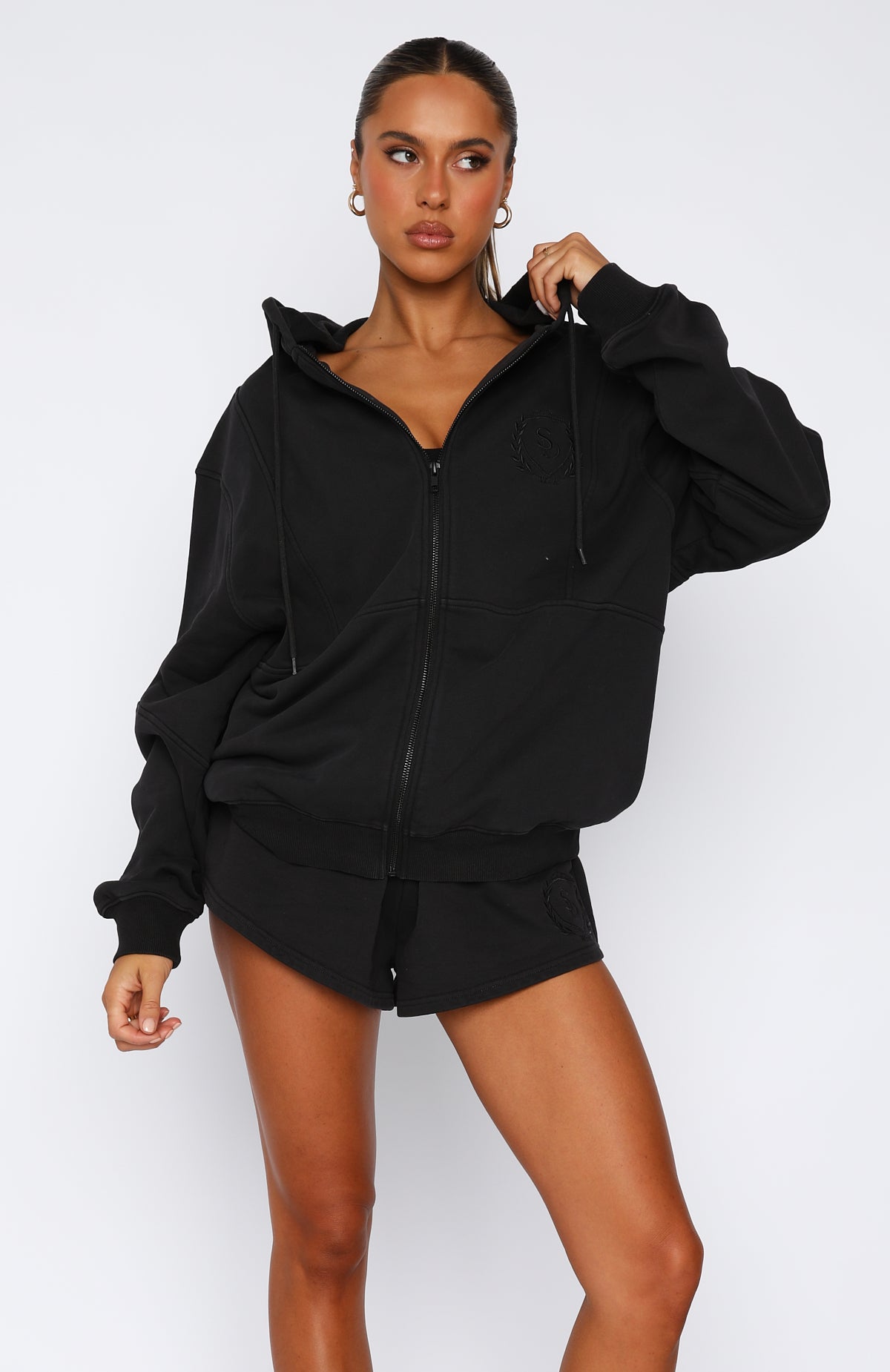 Cameron Zip Front Hoodie Vintage Black | White Fox Boutique