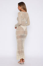 Something Special Long Sleeve Crochet Maxi Dress Cream