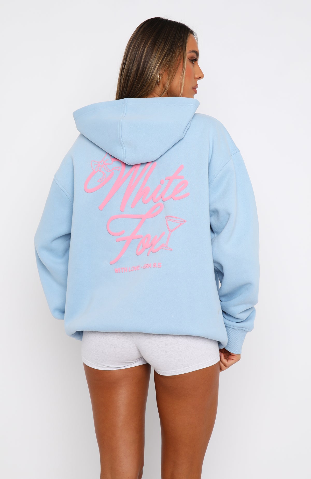 With Love Kisses Oversized Hoodie Baby Blue White Fox Boutique