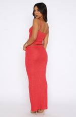 Star Shining Sequin Knit Maxi Skirt Red