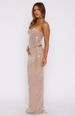 Good Vibes Only Embellished Maxi Skirt Beige