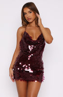 Seabreeze Sequin Halter Mini Dress Wine