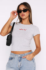 Fine Without You Baby Tee Grey Marle