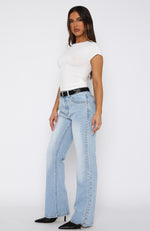 Unmatched Studded Mid Rise Straight Leg Jeans Cerulean Wash