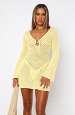 Dream State Long Sleeve Mini Dress Lemon