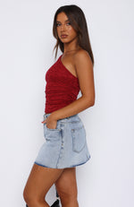 Silent Hours Lace One Shoulder Top Wine