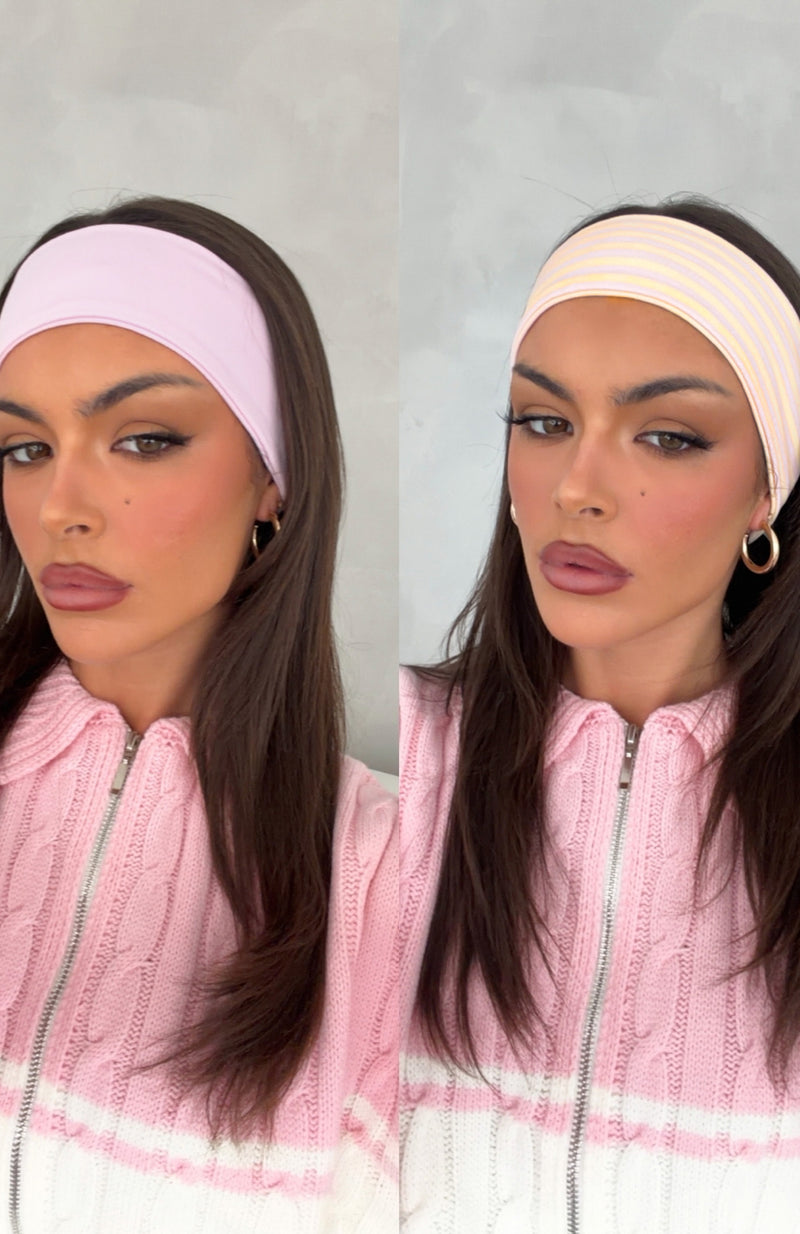 Staying Safe 2 Pack Headband Lemon & Pink Stripes