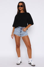 Push My Buttons Denim Shorts Mid Blue